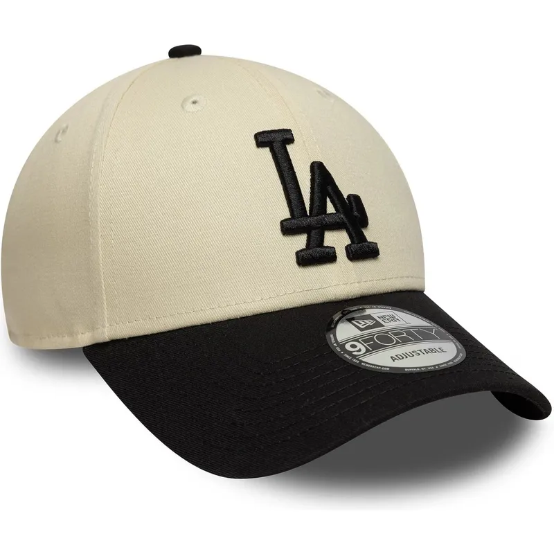 buet-beige-og-sort-justerbar-9forty-colour-block-kasket-fra-los-angeles-dodgers-mlb-fra-new-era