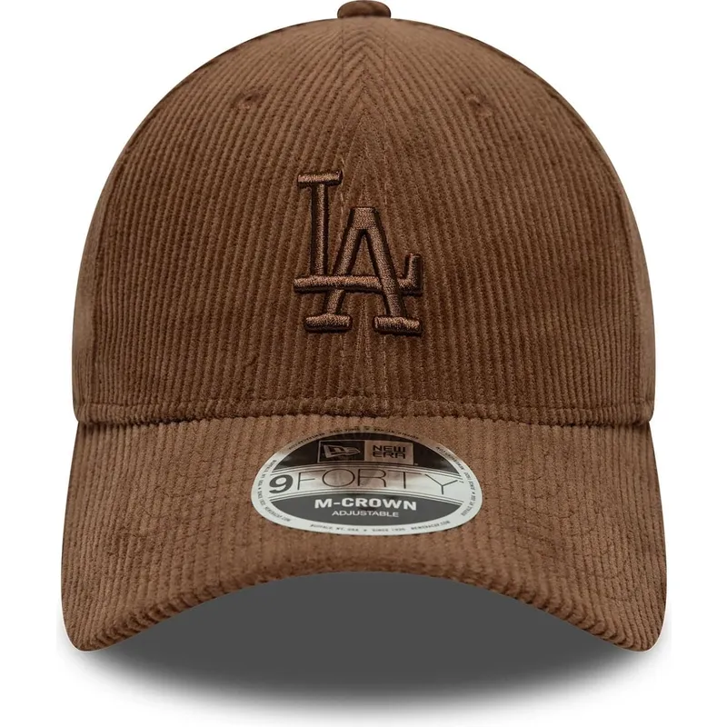 brun-justerbar-kurvet-kasket-med-brunt-logo-9forty-m-crown-cord-fra-los-angeles-dodgers-mlb-fra-new-era