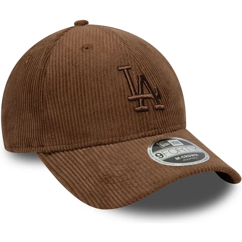 brun-justerbar-kurvet-kasket-med-brunt-logo-9forty-m-crown-cord-fra-los-angeles-dodgers-mlb-fra-new-era