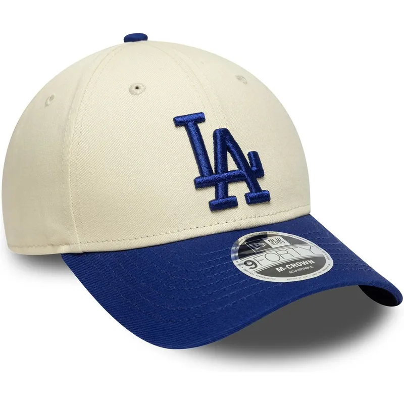 buet-beige-og-bla-snapback-kasket-9forty-m-crown-fra-los-angeles-dodgers-mlb-fra-new-era