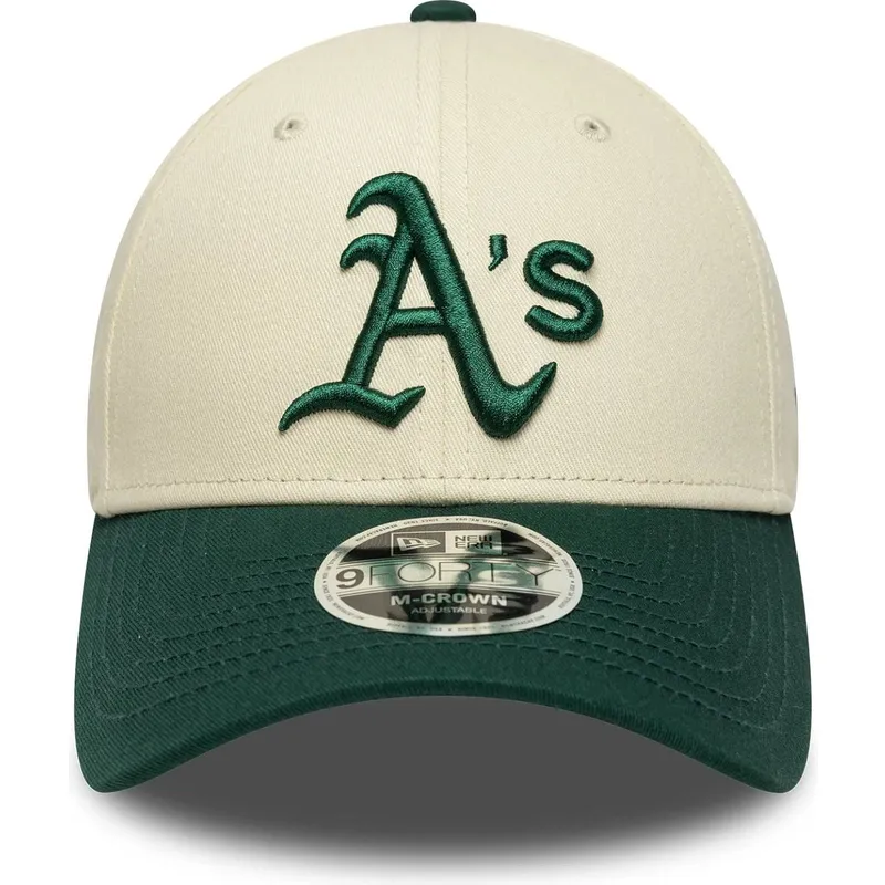 buet-beige-og-gron-snapback-kasket-9forty-m-crown-fra-oakland-athletics-mlb-fra-new-era