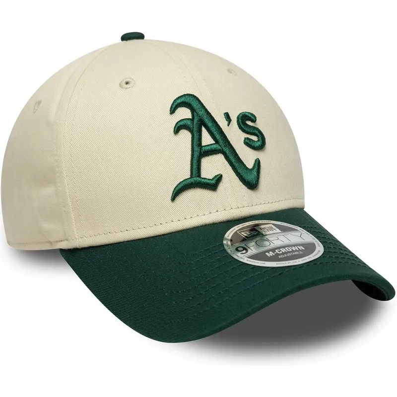 buet-beige-og-gron-snapback-kasket-9forty-m-crown-fra-oakland-athletics-mlb-fra-new-era