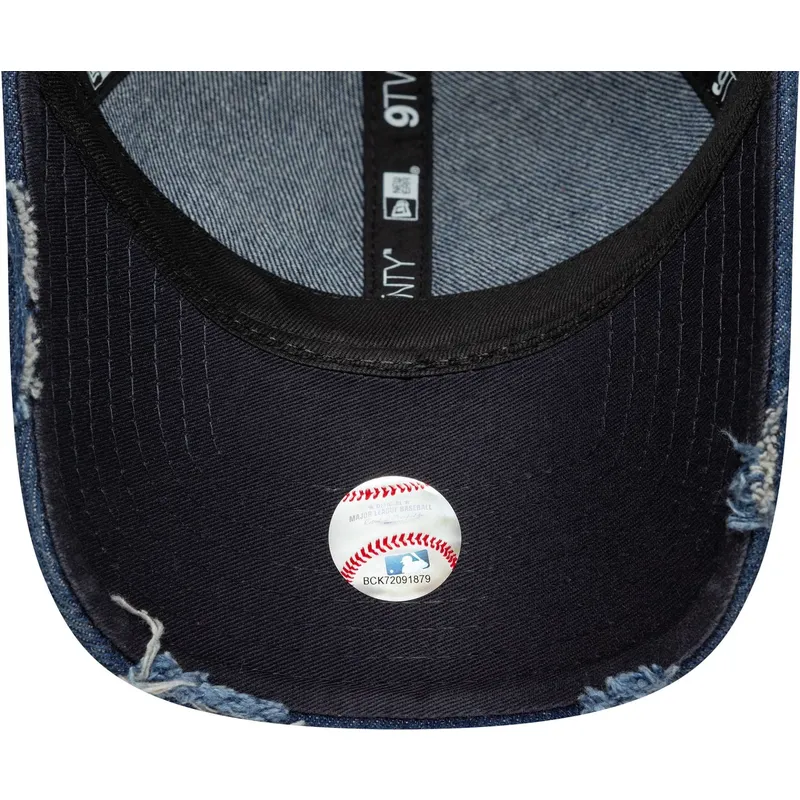 justerbar-bla-buet-kasket-9twenty-denim-distress-fra-new-york-yankees-mlb-fra-new-era