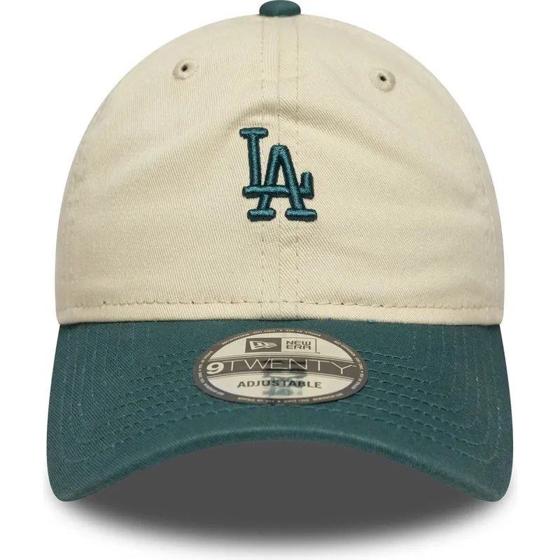 gorra-curva-beige-y-verde-ajustable-9twenty-mini-washed-de-los-angeles-dodgers-mlb-de-new-era