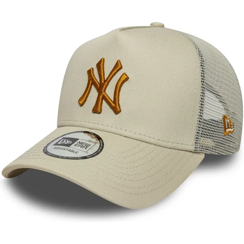 beige-trucker-kasket-med-brunt-logo-a-frame-league-essential-fra-new-york-yankees-mlb-fra-new-era