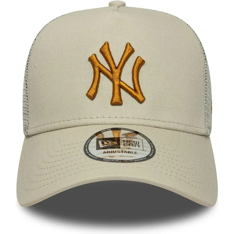 beige-trucker-kasket-med-brunt-logo-a-frame-league-essential-fra-new-york-yankees-mlb-fra-new-era