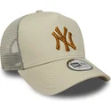 beige-trucker-kasket-med-brunt-logo-a-frame-league-essential-fra-new-york-yankees-mlb-fra-new-era