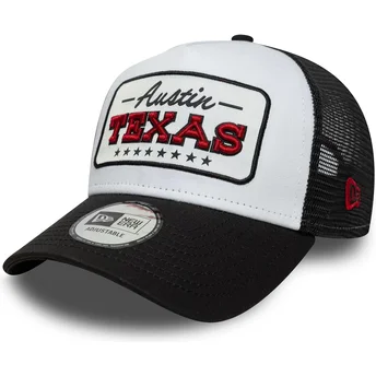 Hvid og sort A Frame Location trucker-kasket fra Austin Byer og Strande Texas fra New Era