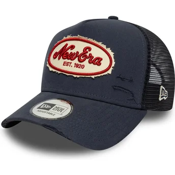 Marineblå trucker-kasket A Frame Oval Canvas Distress fra New Era