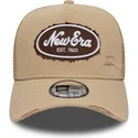brun-trucker-kasket-a-frame-oval-canvas-distress-fra-new-era
