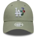 lysegron-justerbar-kurvet-kasket-til-kvinder-9forty-floral-icon-fra-los-angeles-dodgers-mlb-fra-new-era