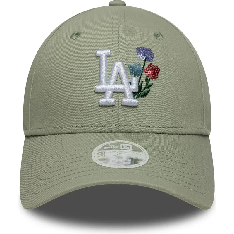 lysegron-justerbar-kurvet-kasket-til-kvinder-9forty-floral-icon-fra-los-angeles-dodgers-mlb-fra-new-era