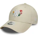 buet-beige-justerbar-kasket-til-kvinder-9forty-floral-icon-fra-new-york-yankees-mlb-fra-new-era