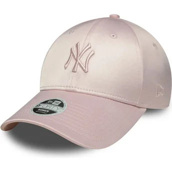 Justerbar lyserød buet kasket med lyserødt logo til kvinder 9FORTY Satin fra New York Yankees MLB fra New Era