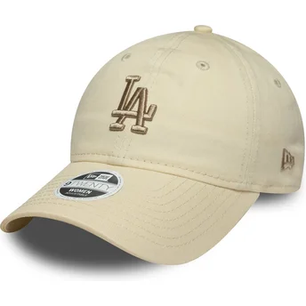 Beige justerbar buet kasket med beige logo til kvinder 9TWENTY League Essential Midi fra Los Angeles Dodgers MLB fra New Era