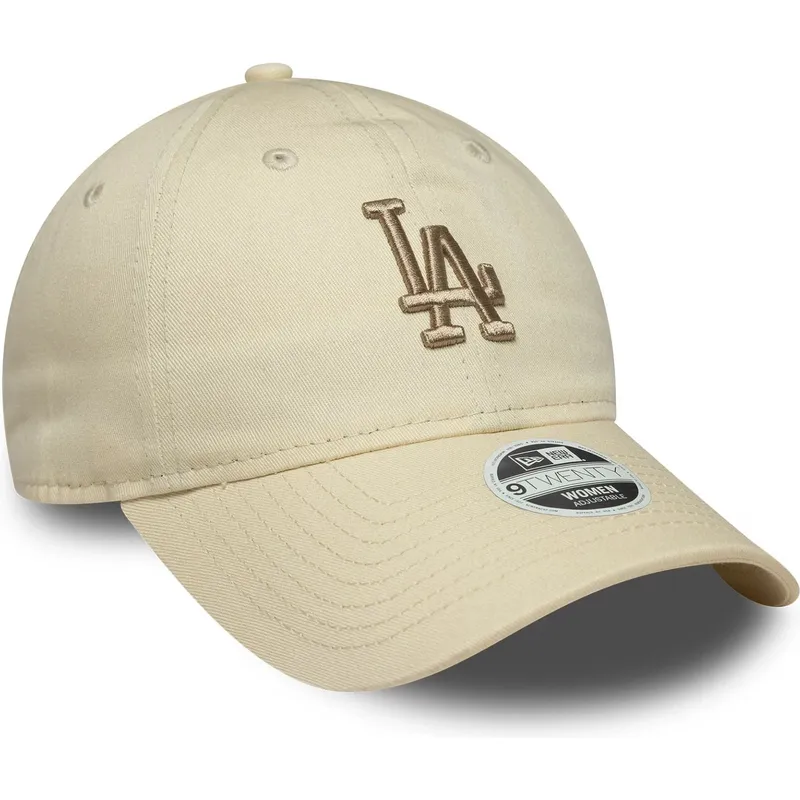 beige-justerbar-buet-kasket-med-beige-logo-til-kvinder-9twenty-league-essential-midi-fra-los-angeles-dodgers-mlb-fra-new-era