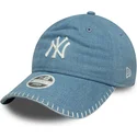 justerbar-bla-buet-kasket-til-kvinder-9twenty-denim-stitch-fra-new-york-yankees-mlb-fra-new-era