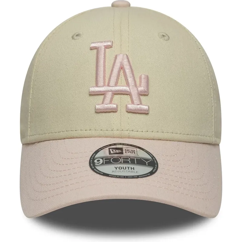 gorra-curva-beige-y-rosa-ajustable-para-nino-9forty-league-essential-de-los-angeles-dodgers-mlb-de-new-era