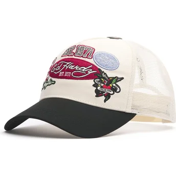 Beige og sort trucker-kasket Est 1971 Varsity Badge fra Ed Hardy