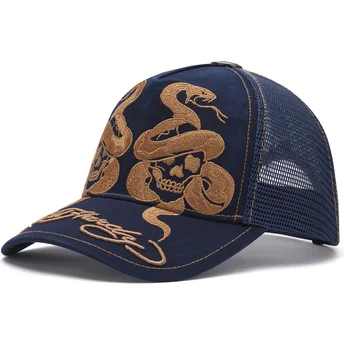 Trucker kasket marineblå Skull And Snakes Graphic fra Ed Hardy