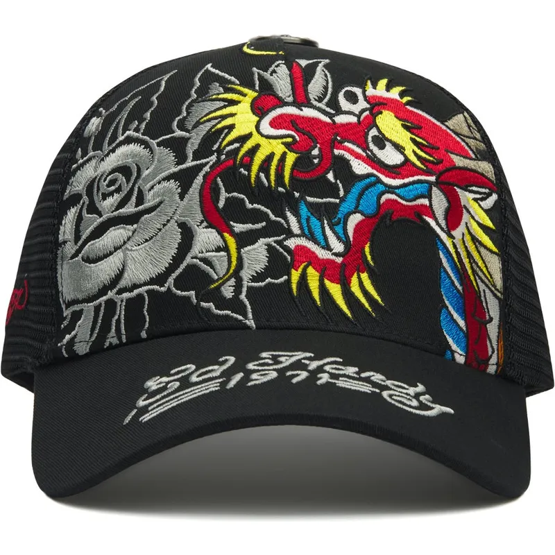 trucker-kasket-sort-dragon-and-roses-graphic-fra-ed-hardy
