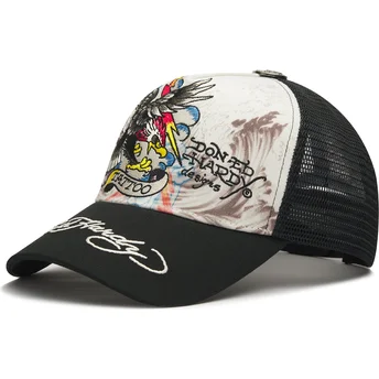 Hvid og sort trucker-kasket Tattoo Eagle Graphic fra Ed Hardy