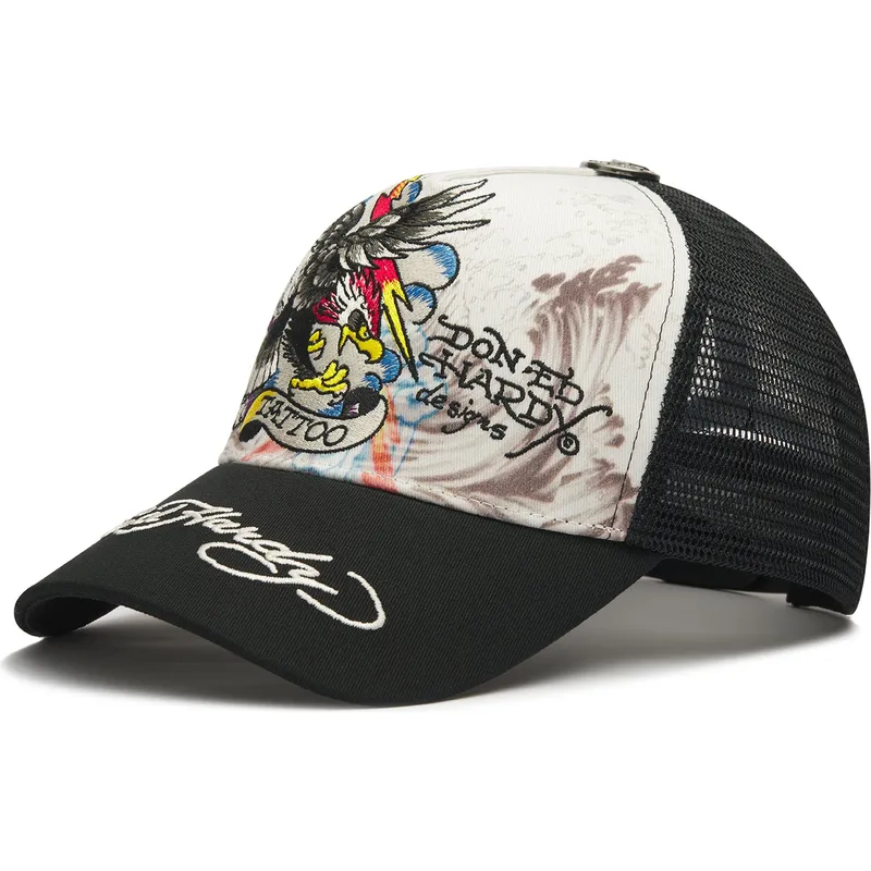 hvid-og-sort-trucker-kasket-tattoo-eagle-graphic-fra-ed-hardy