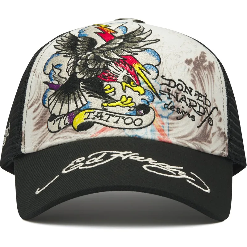 hvid-og-sort-trucker-kasket-tattoo-eagle-graphic-fra-ed-hardy