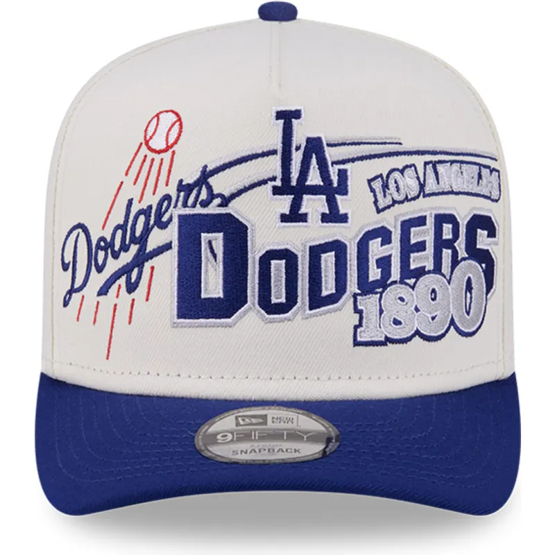 buet-beige-og-bla-snapback-kasket-9fifty-a-frame-classic-fra-los-angeles-dodgers-mlb-fra-new-era