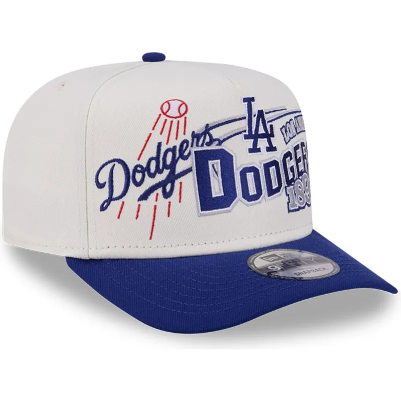 buet-beige-og-bla-snapback-kasket-9fifty-a-frame-classic-fra-los-angeles-dodgers-mlb-fra-new-era