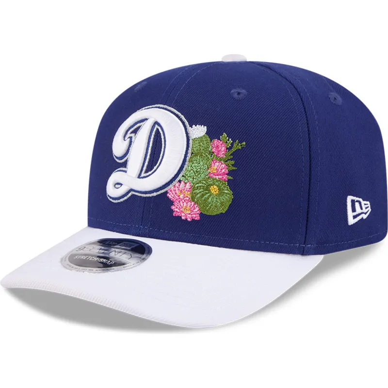 bla-og-hvid-buet-kasket-snapback-9seventy-stretch-snap-flower-fra-los-angeles-dodgers-mlb-fra-new-era