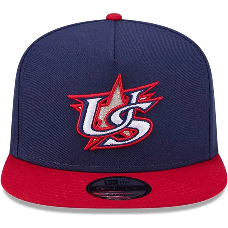 flad-kasket-marinebla-og-rod-snapback-9fifty-a-frame-usa-2026-world-baseball-classic-fra-new-era