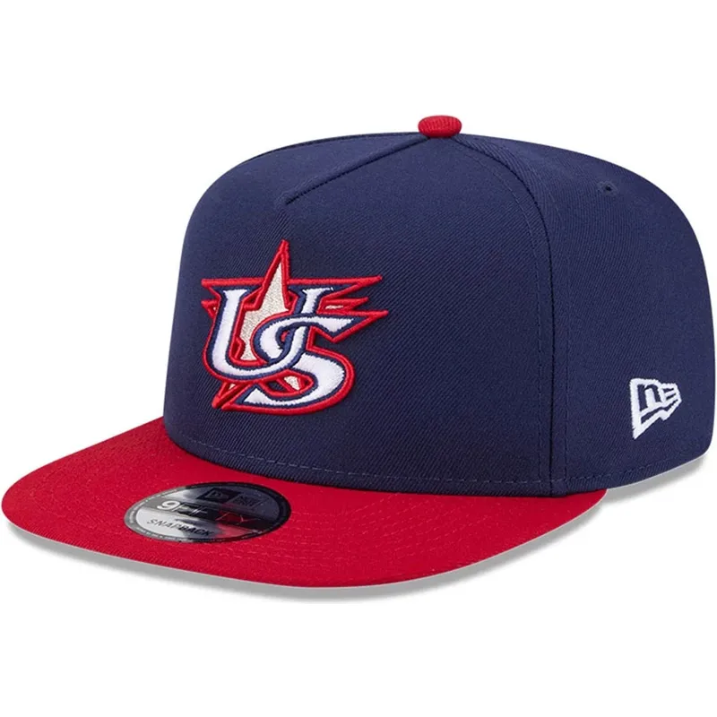 flad-kasket-marinebla-og-rod-snapback-9fifty-a-frame-usa-2026-world-baseball-classic-fra-new-era