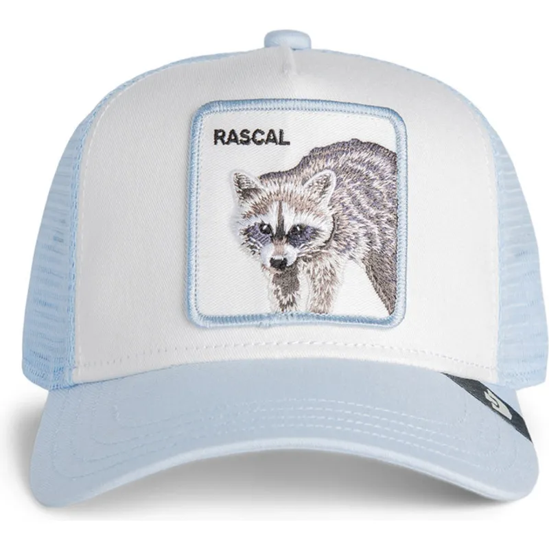 lysebla-trucker-kasket-til-dreng-vaskebjorn-rascal-raccoon-mini-the-farm-fra-goorin-bros