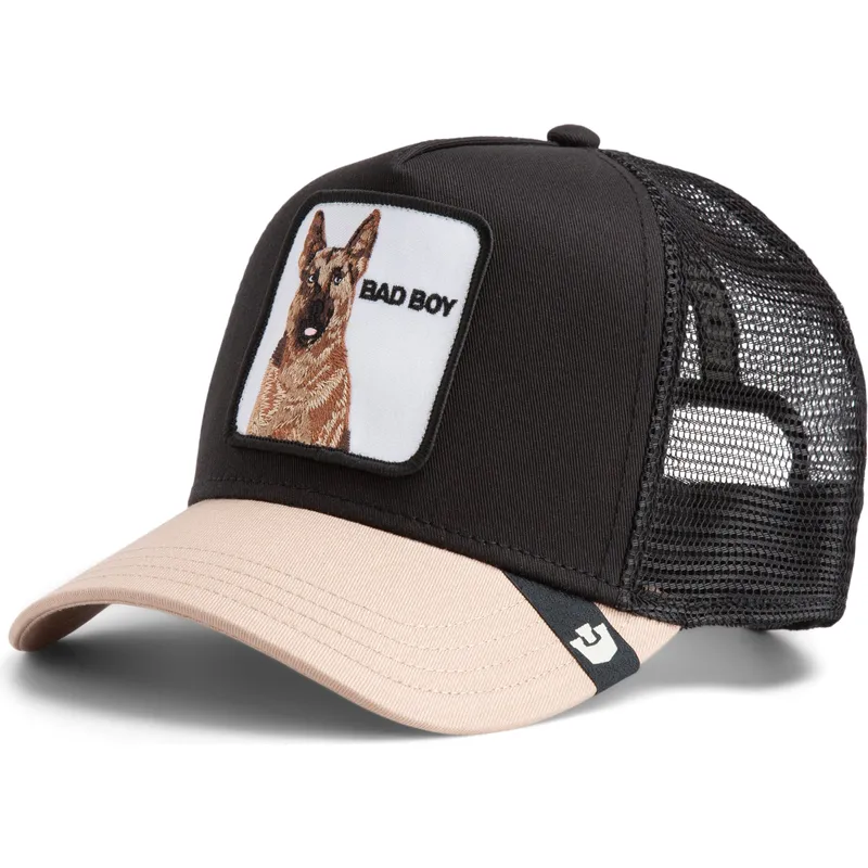 trucker-kasket-sort-og-beige-schaeferhund-the-bad-boy-the-farm-fra-goorin-bros