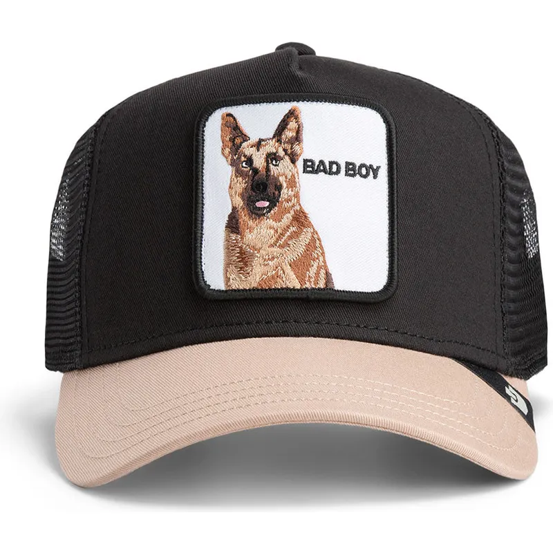 gorra-trucker-negra-y-beige-perro-pastor-aleman-the-bad-boy-the-farm-de-goorin-bros