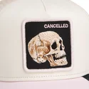 trucker-kasket-beige-og-lyserod-kranium-the-cancelled-skull-whisper-the-farm-fra-goorin-bros