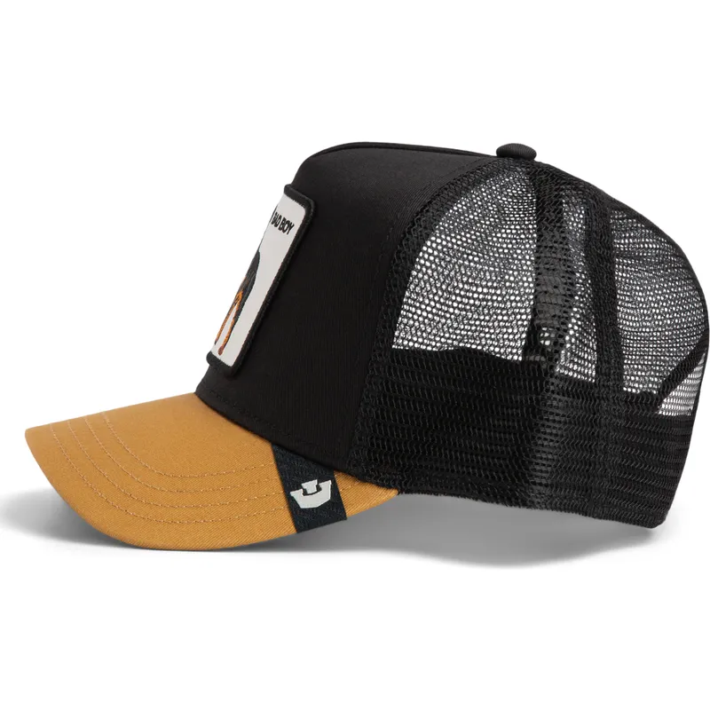 trucker-kasket-sort-og-brun-hund-rottweiler-bad-boy-the-farm-fra-goorin-bros