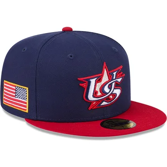 Flad kasket marineblå og rød tilpasset 59FIFTY USA 2026 World Baseball Classic fra New Era