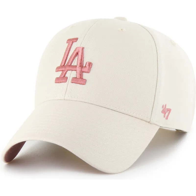 beige-buet-kasket-snapback-med-lyserodt-logo-mvp-ballpark-fra-los-angeles-dodgers-mlb-fra-47-brand