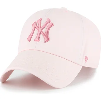 Lyserød justerbar buet kasket med lyserødt logo Clean Up No Loop Label fra New York Yankees MLB fra 47 Brand