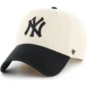 buet-beige-og-sort-justerbar-kasket-clean-up-two-tone-no-loop-label-fra-new-york-yankees-mlb-fra-47-brand