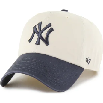 Gorra curva beige y azul marino ajustable Clean Up Two Tone No Loop Label de New York Yankees MLB de 47 Brand