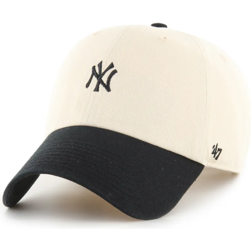 buet-beige-og-sort-justerbar-kasket-clean-up-base-runner-two-tone-fra-new-york-yankees-mlb-fra-47-brand