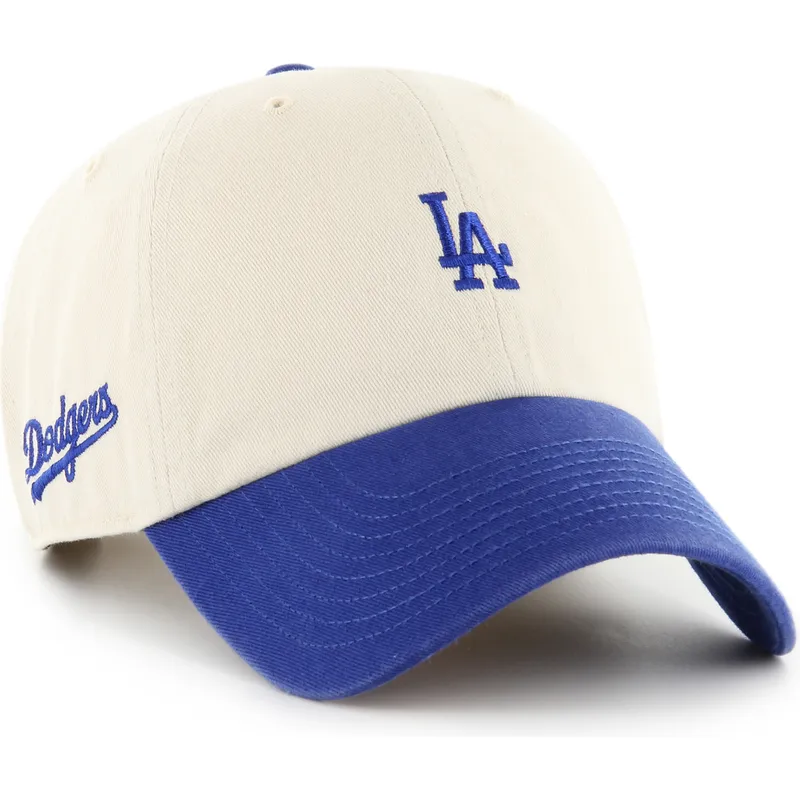 buet-beige-og-bla-justerbar-kasket-clean-up-base-runner-sure-shot-two-tone-fra-los-angeles-dodgers-mlb-fra-47-brand
