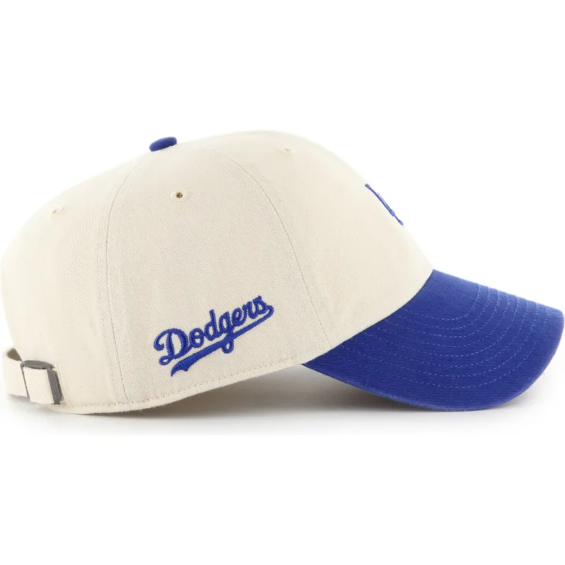 buet-beige-og-bla-justerbar-kasket-clean-up-base-runner-sure-shot-two-tone-fra-los-angeles-dodgers-mlb-fra-47-brand