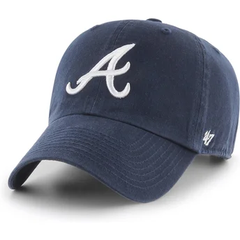 Justerbar marineblå buet kasket Clean Up fra Atlanta Braves MLB af 47 Brand