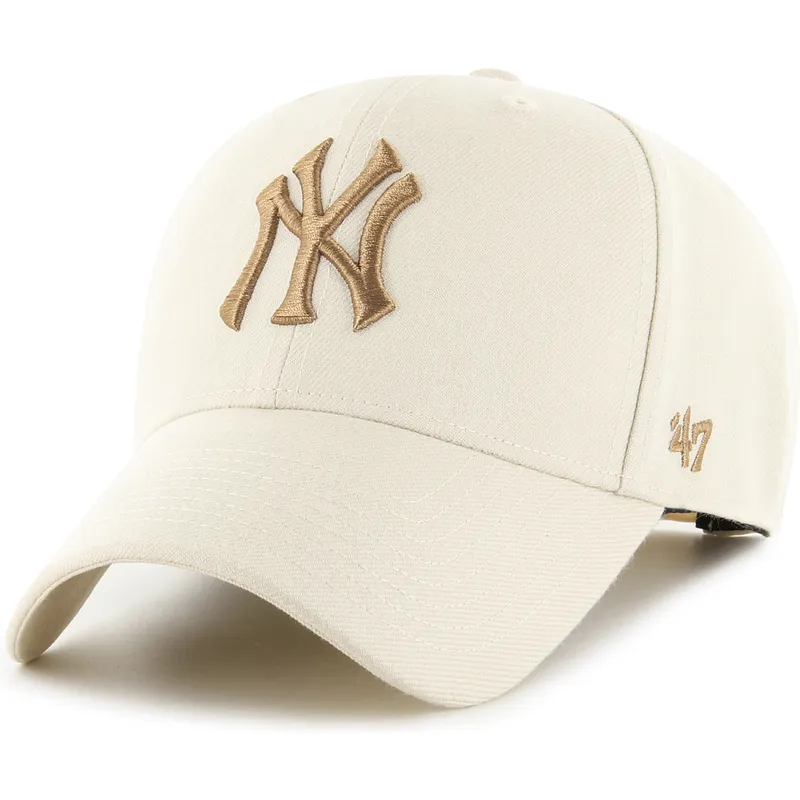 beige-buet-kasket-snapback-med-brunt-mvp-logo-fra-new-york-yankees-mlb-fra-47-brand