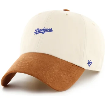 Gorra curva beige y marrón ajustable Clean Up Mini Script Suede Visor de Los Angeles Dodgers MLB de 47 Brand