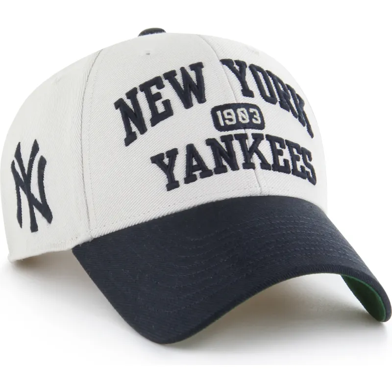 buet-beige-og-marinebla-justerbar-kasket-mvp-broke-line-fra-new-york-yankees-mlb-fra-47-brand